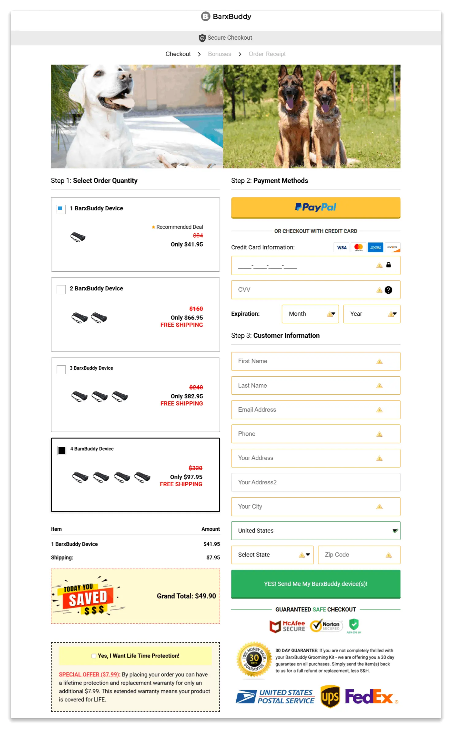 Barx Buddy checkout page
